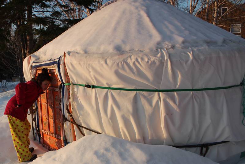 Yurt exterior in winter. Yurt exterior in winter.